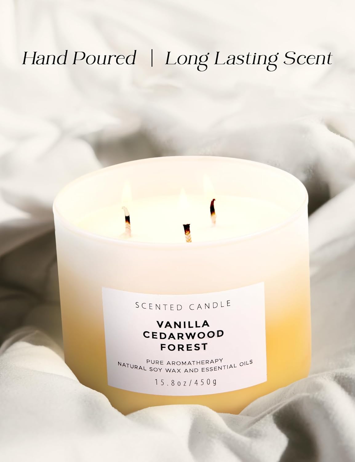 15.8oz Vanilla Cedarwood Forest 3-Wick Scented Soy Candle | 15.8 oz | Large Forest Aromatherapy Candle for Home Fragrance | Stress Relief & Relaxation | Fall Candle Gift